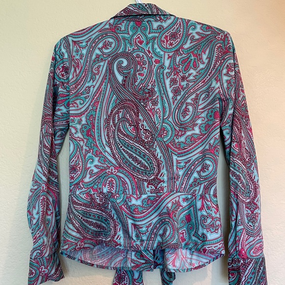 Vintage Long Sleeve Paisley Tie Front Blouse - Picture 10 of 10